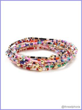 Set of 3 Stretch Bracelets, Seed Beaded with Gold Plated Copper Beads, Bohemian